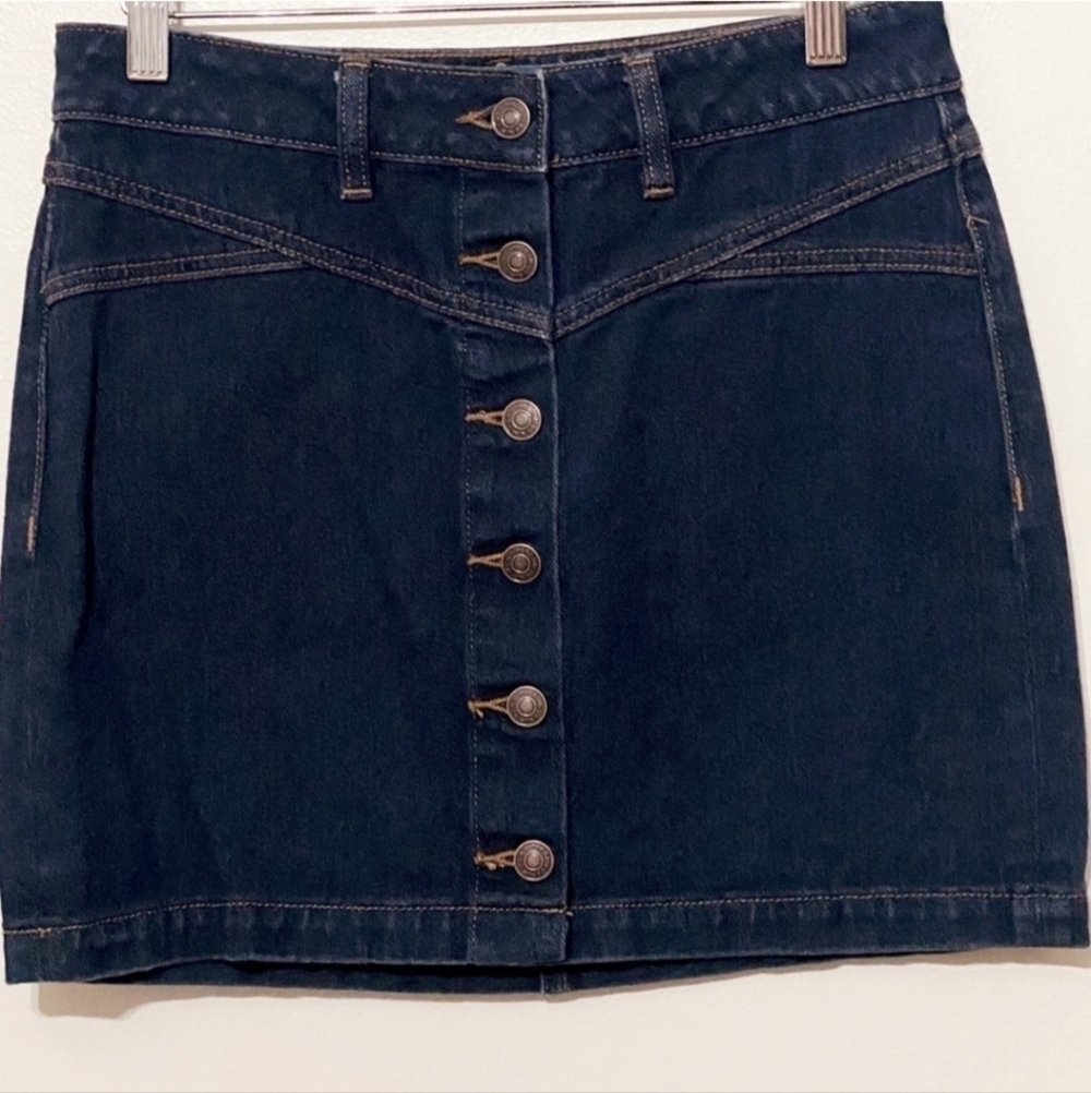 PacSun Dark Wash Button Front Denim Jean 100% Cotton Mini Skirt Size 26 (Small)